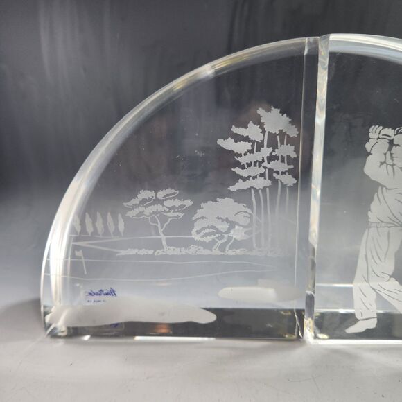 Lucite Bookends Wintrade of Beverly Hills CA Golfer Gift Golf Course Decor VTG - Picture 6 of 10